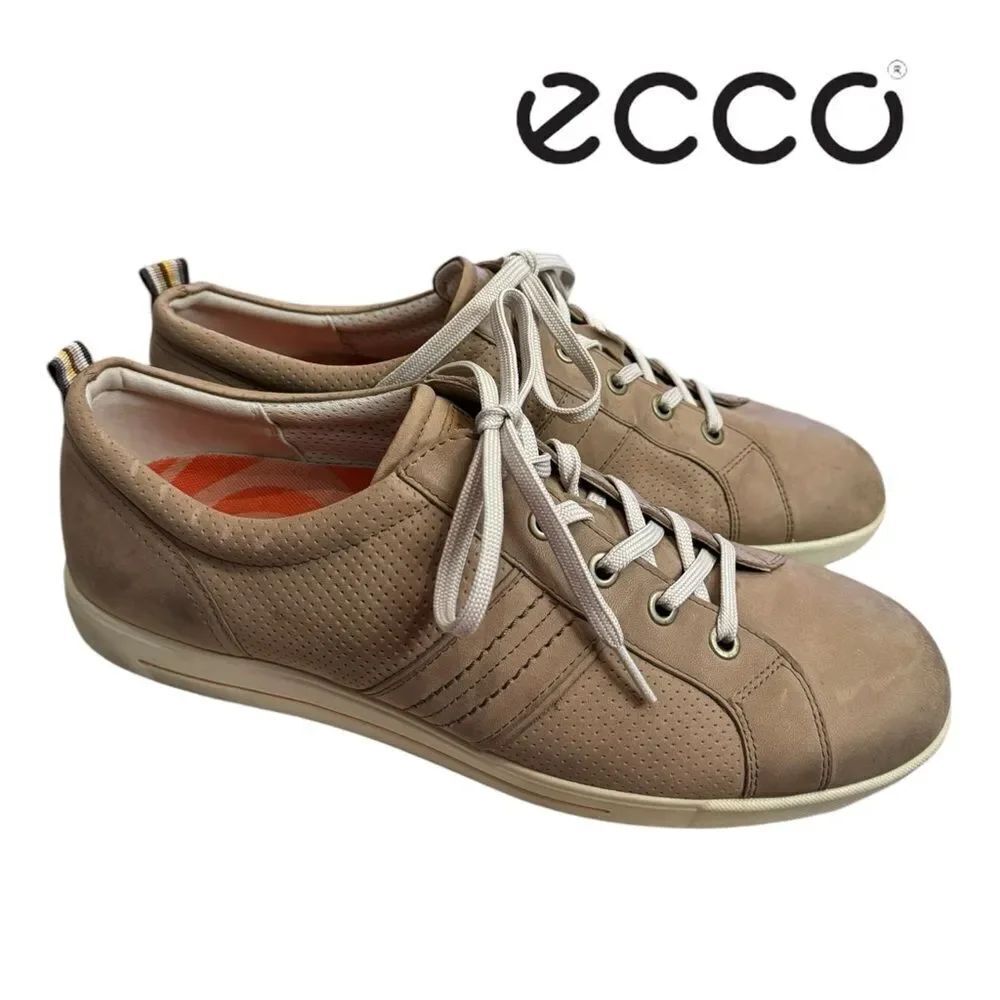 ECCO Men's Androw Beige Leather Round Toe Lace Sneakers 46